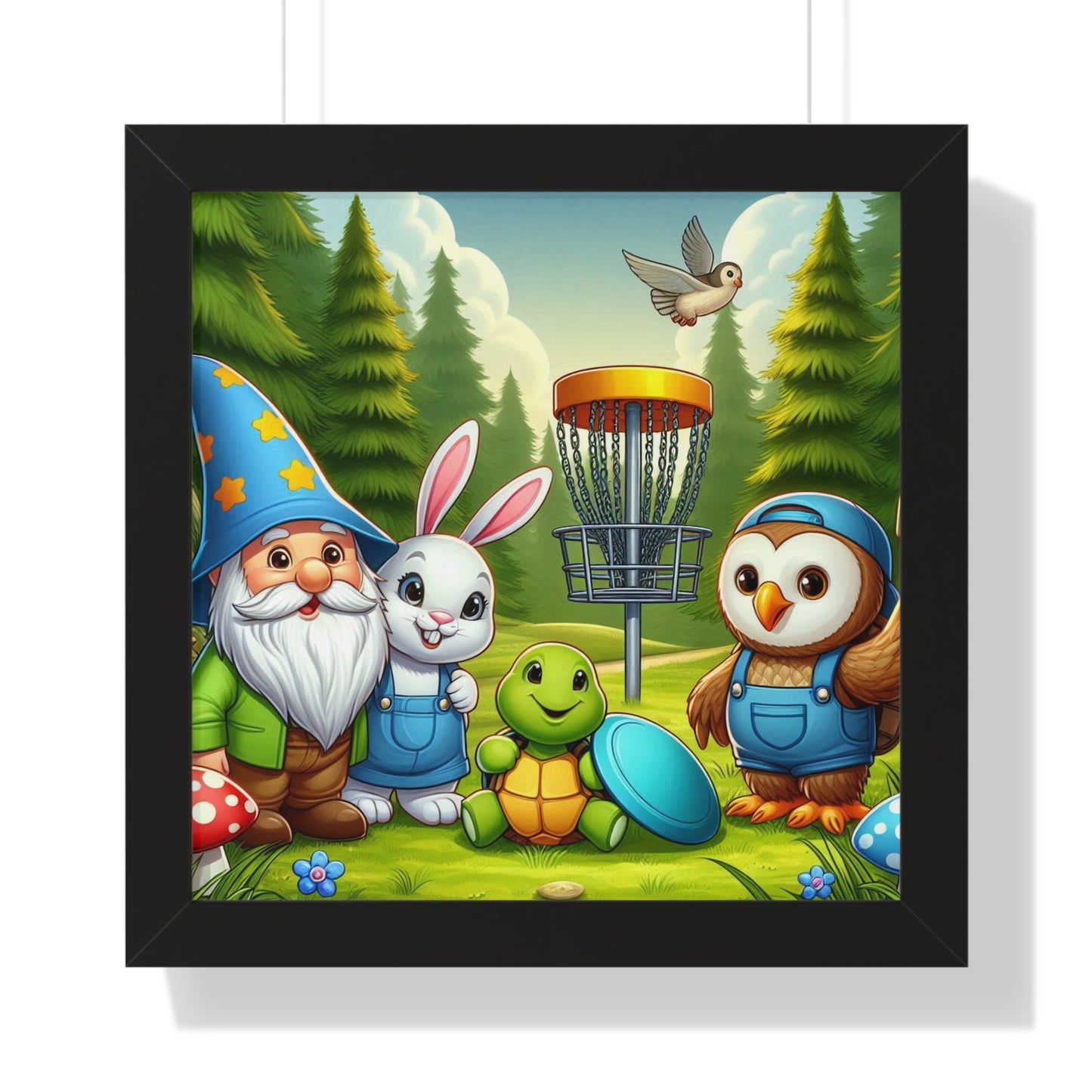 Disc Golf Nursery Art - Framed Horizontal Poster - Kids Bedroom - Wall Decor - Disc Golf Art - 16 x 16in.
