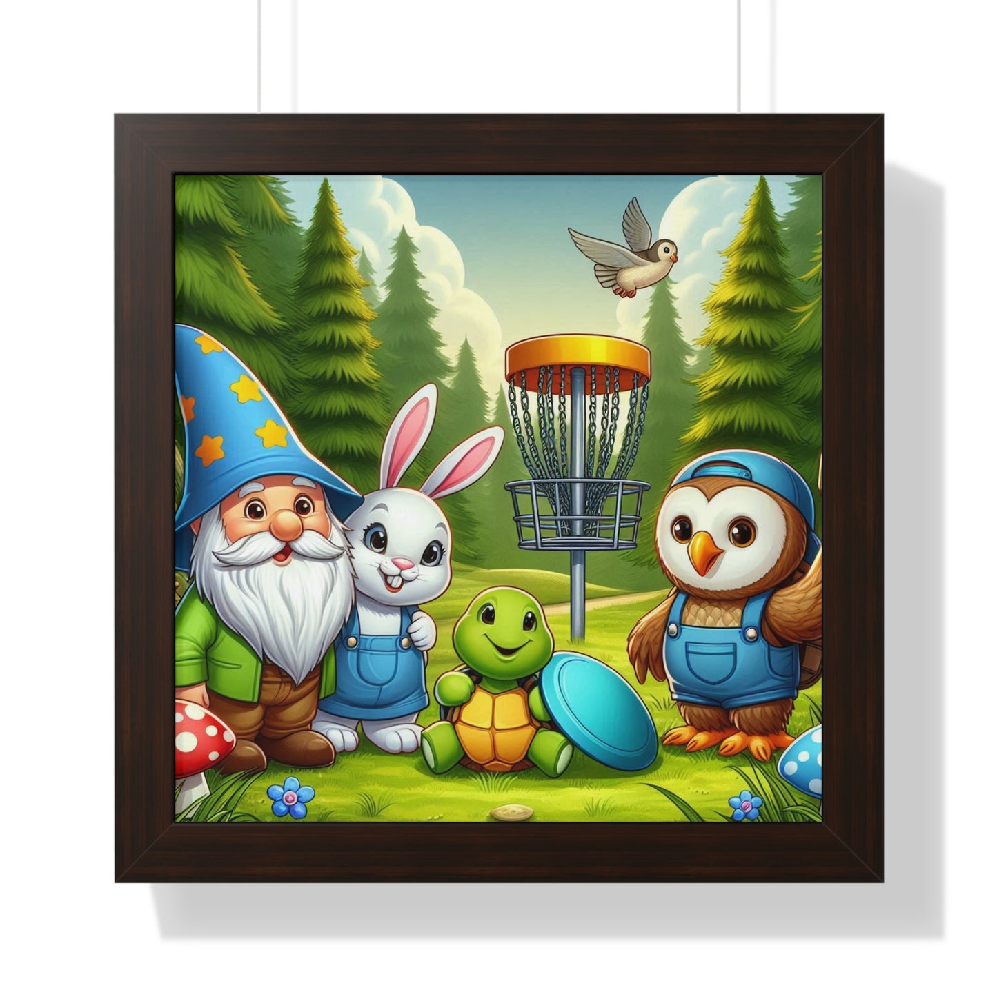 Disc Golf Nursery Art - Framed Horizontal Poster - Kids Bedroom - Wall Decor - Disc Golf Art - 16 x 16in.