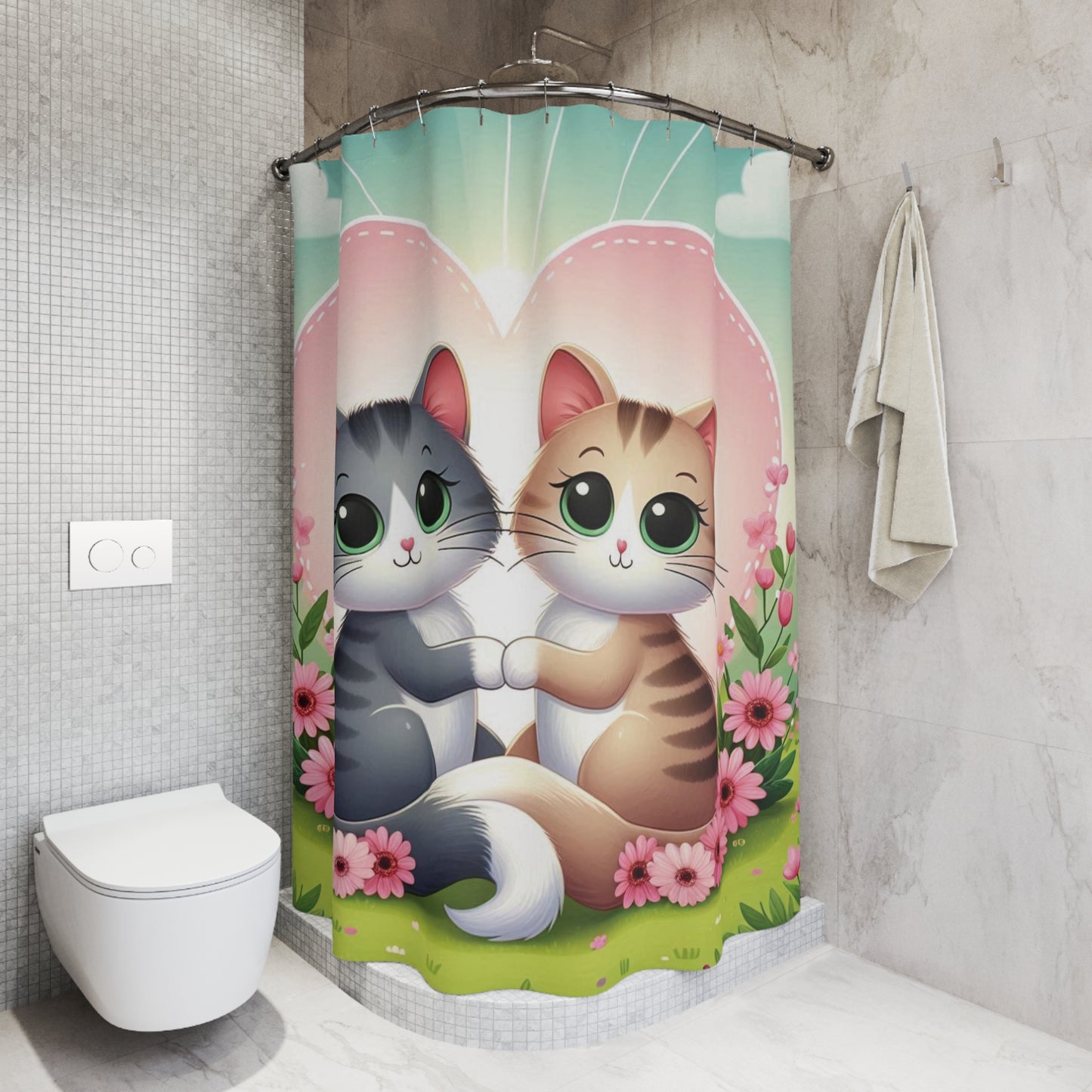 Cute Kittens Shower Curtain Cat Love Heart