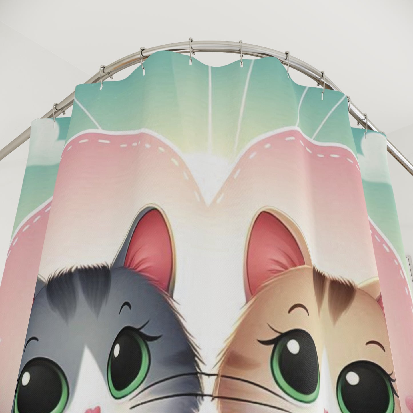 Cute Kittens Shower Curtain Cat Love Heart