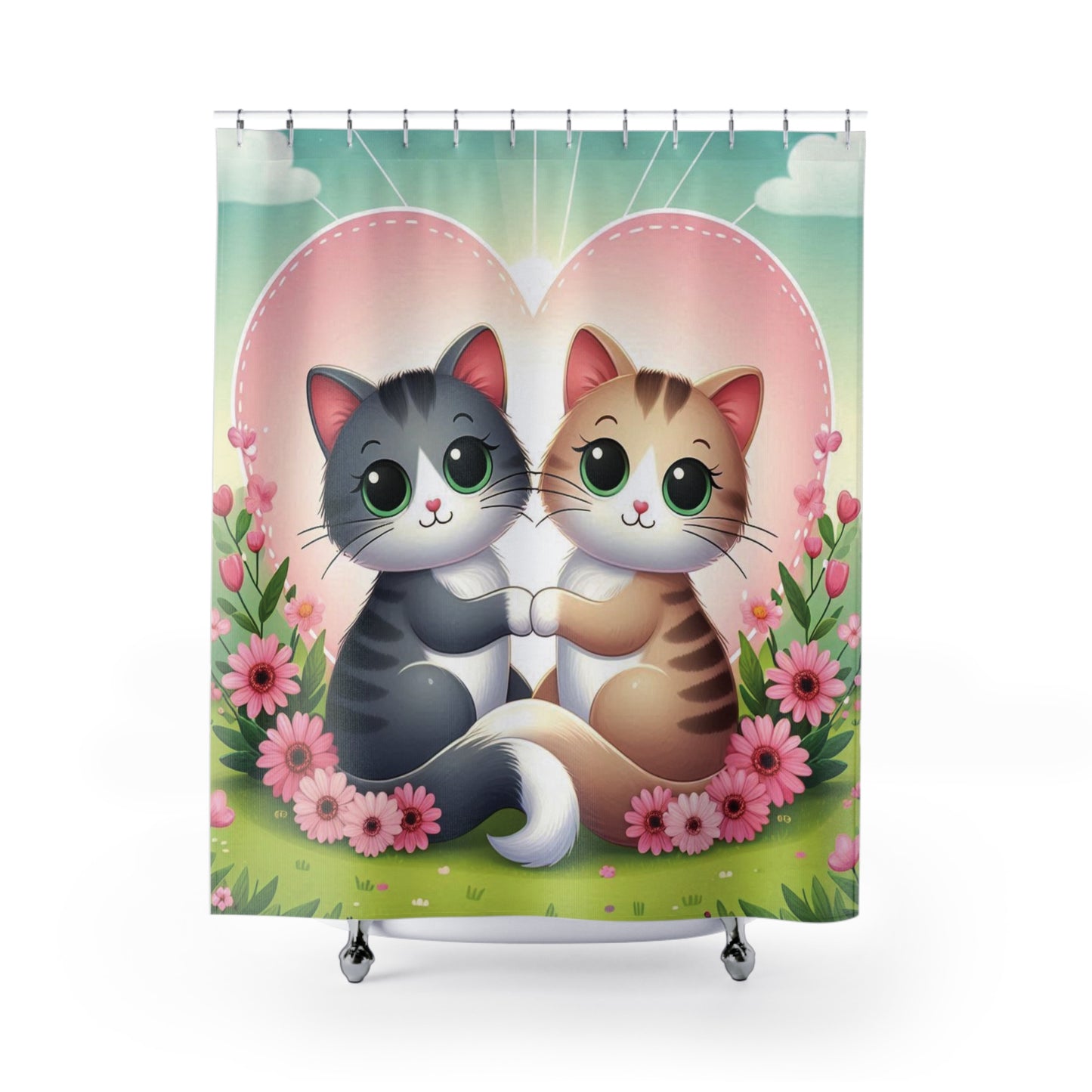 Cute Kittens Shower Curtain Cat Love Heart