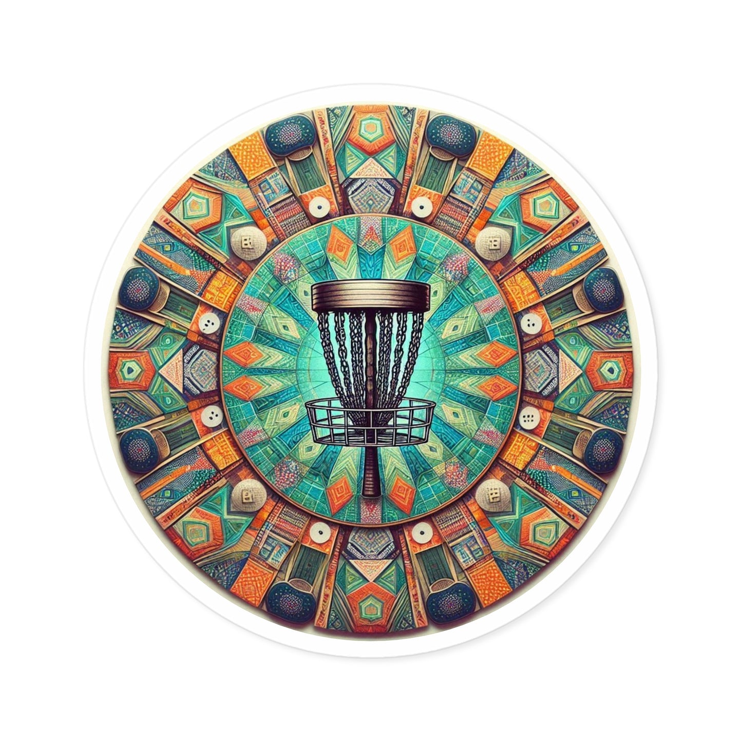 Colorful Disc Golf Mandala Round Sticker - Indoor\Outdoor
