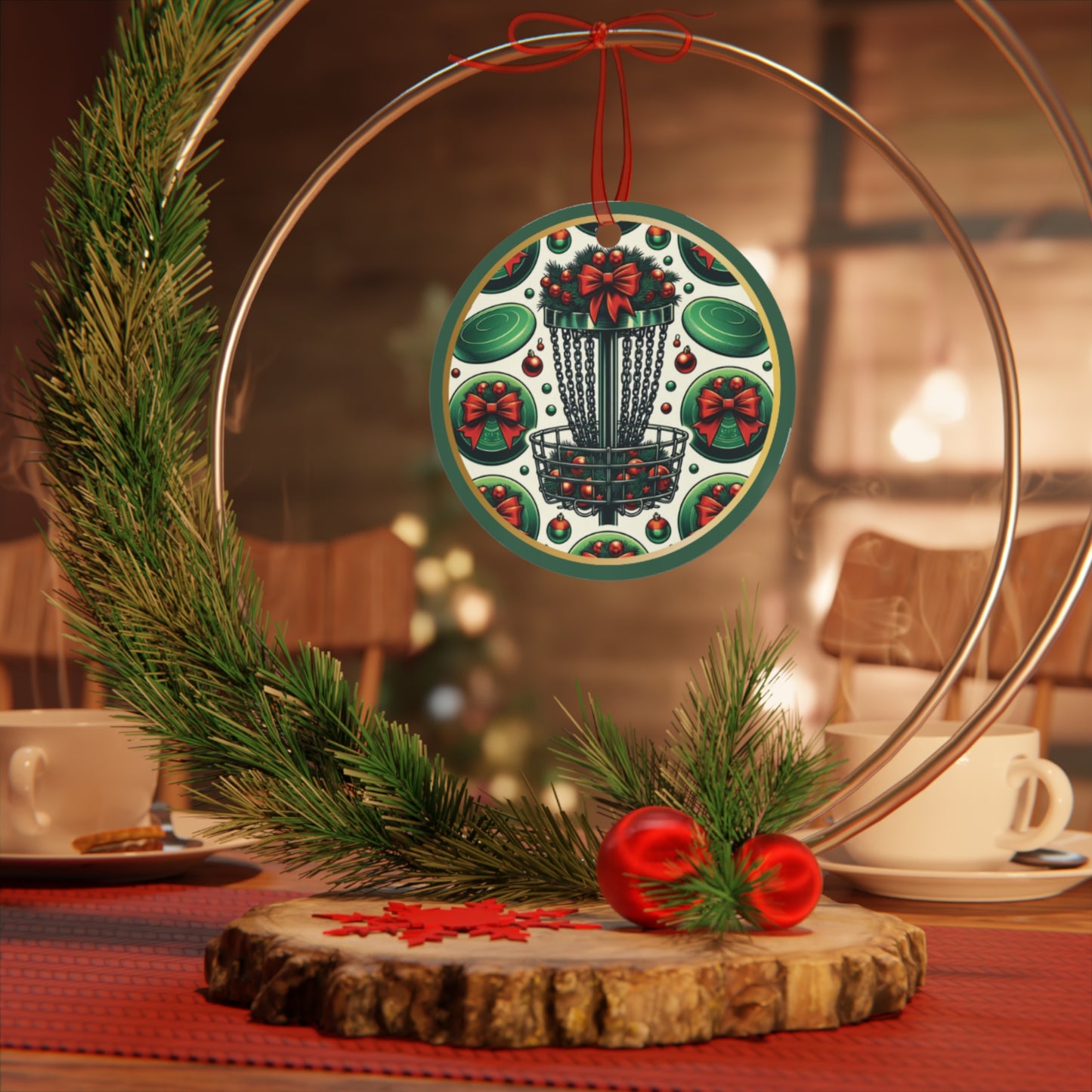Disc Golf Christmas Metal Circle Ornament Holiday Gift