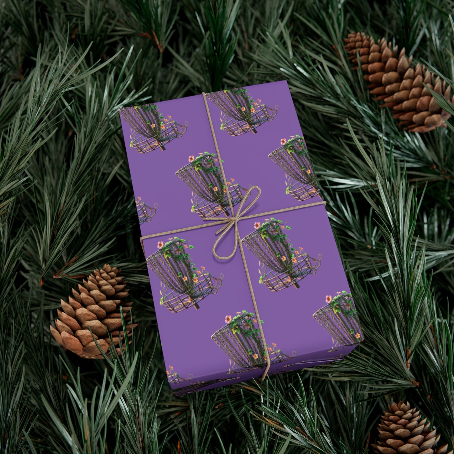 Floral Disc Golf Gift Wrapping Paper Purple Botanical Disc Golf Basket Gift Wrap