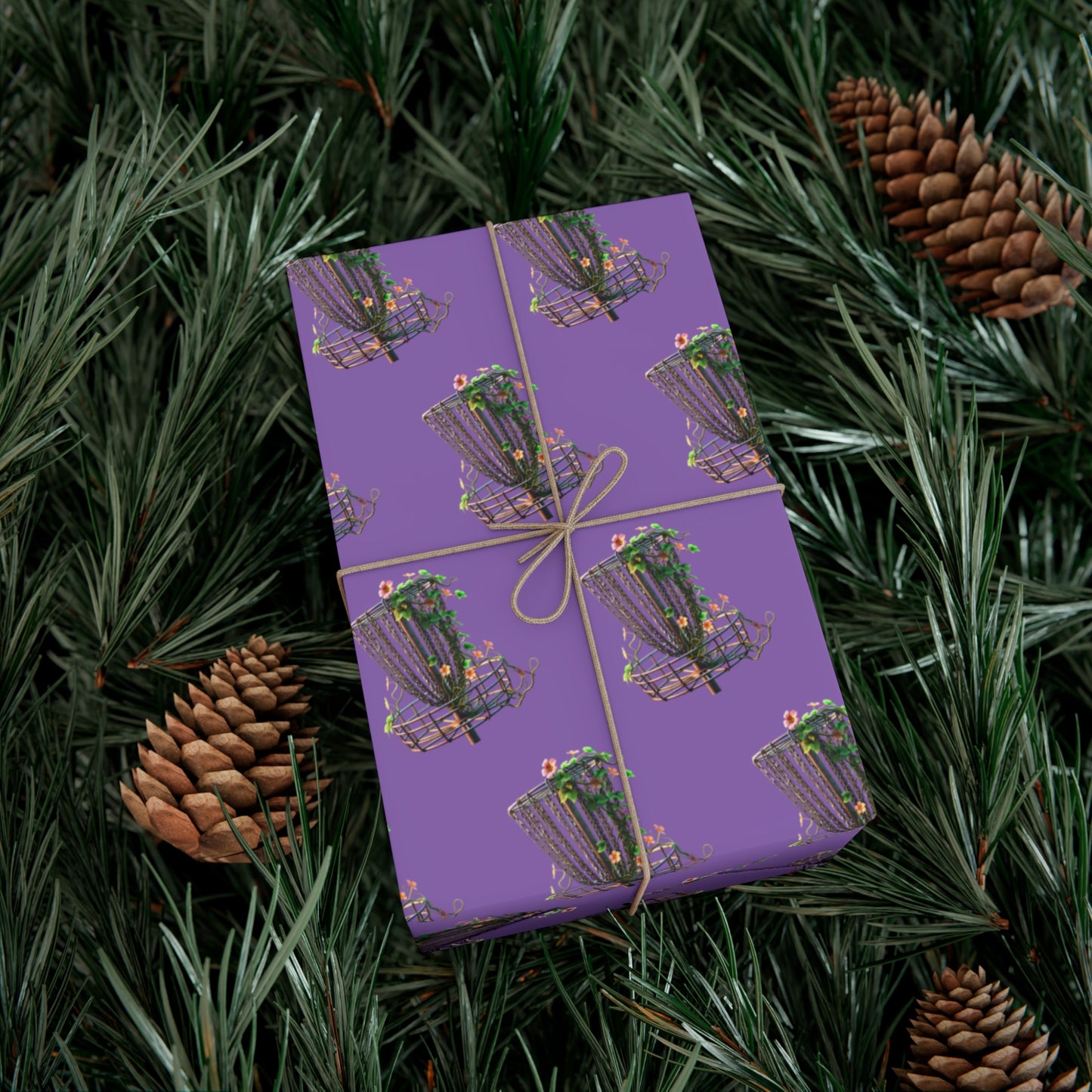 Floral Disc Golf Gift Wrapping Paper Purple Botanical Disc Golf Basket Gift Wrap