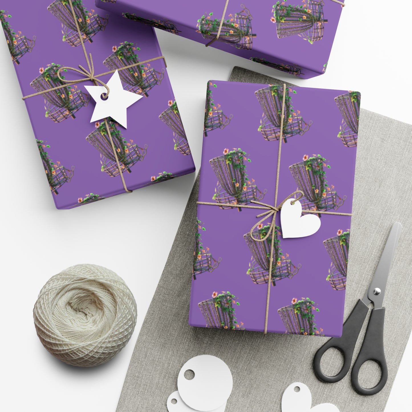 Floral Disc Golf Gift Wrapping Paper Purple Botanical Disc Golf Basket Gift Wrap