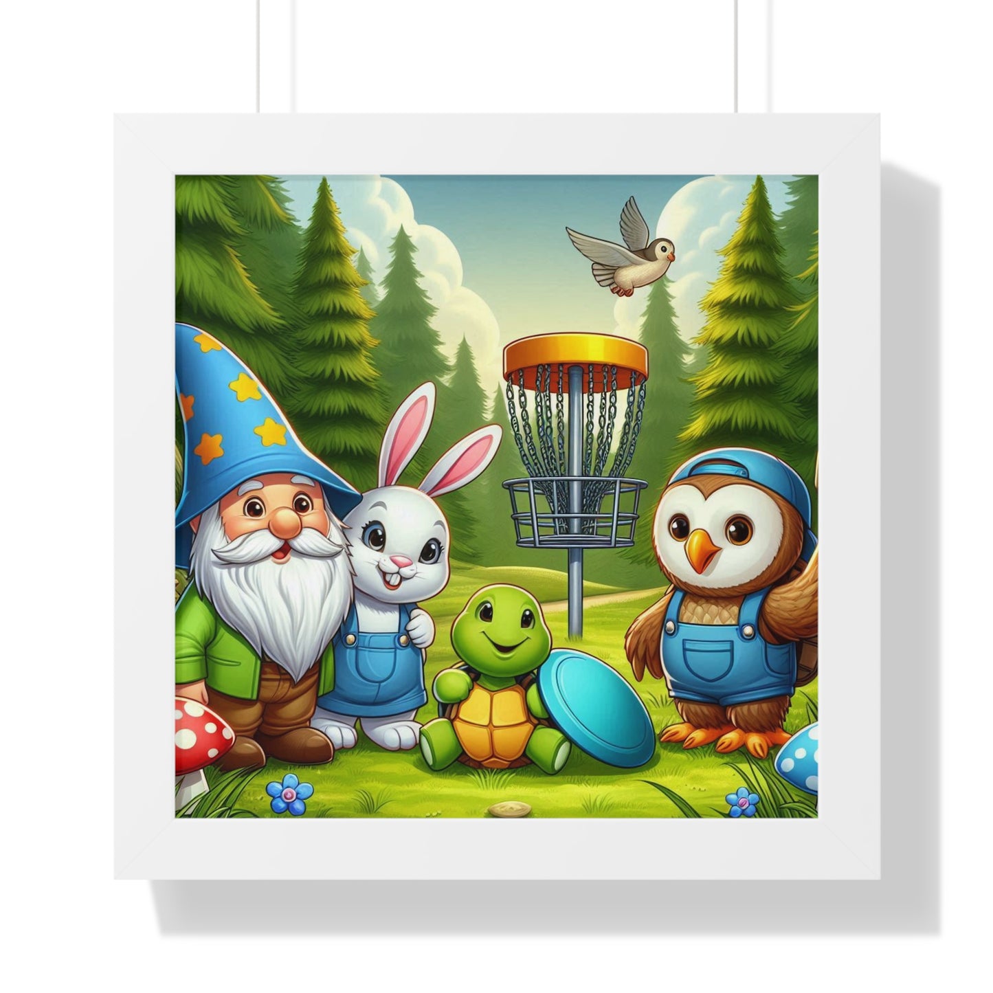 Disc Golf Nursery Art - Framed Horizontal Poster - Kids Bedroom - Wall Decor - Disc Golf Art - 16 x 16in.