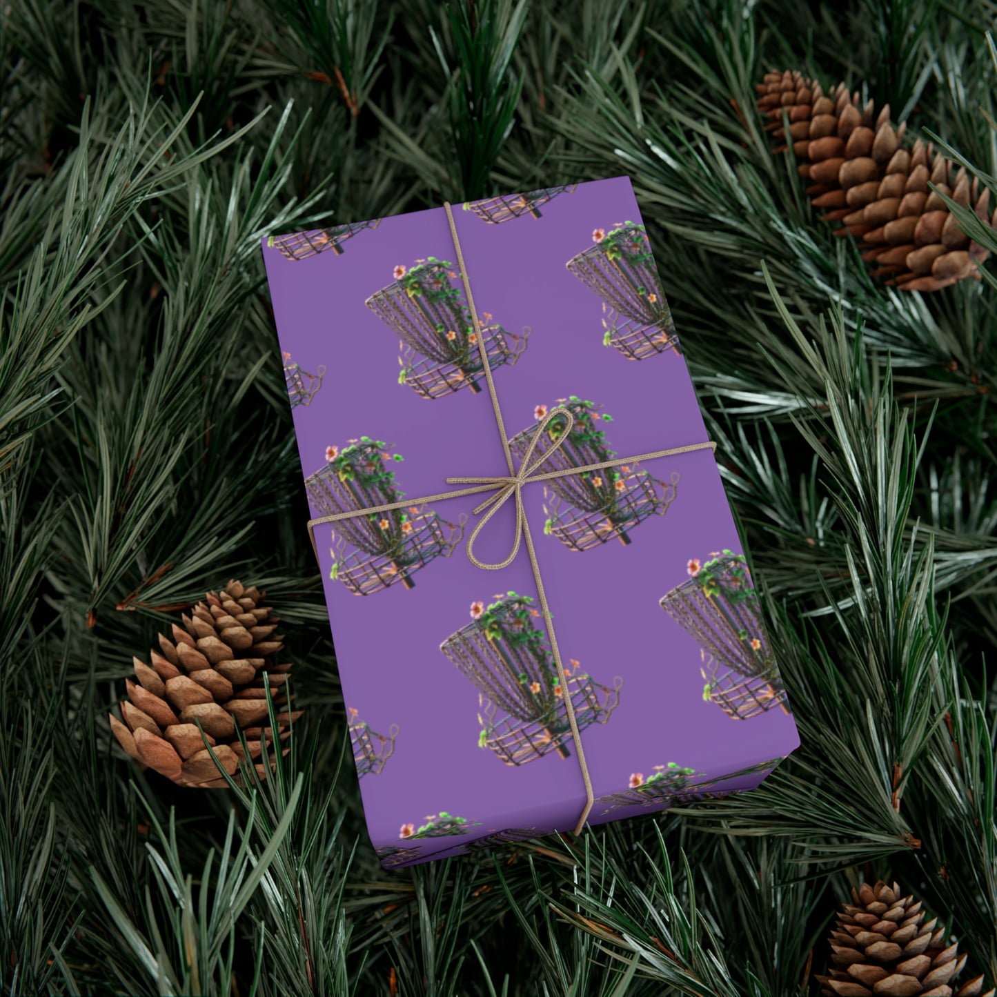 Floral Disc Golf Gift Wrapping Paper Purple Botanical Disc Golf Basket Gift Wrap