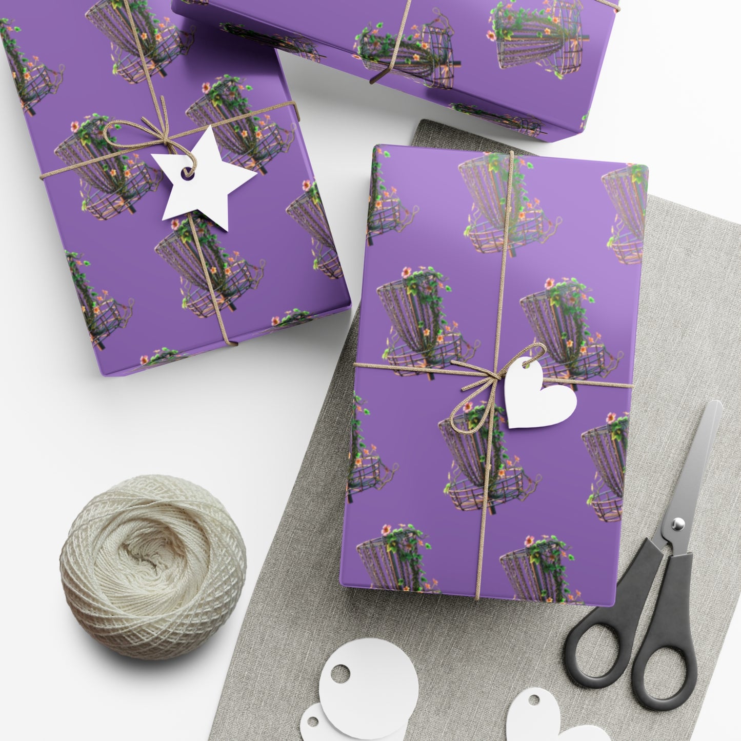 Floral Disc Golf Gift Wrapping Paper Purple Botanical Disc Golf Basket Gift Wrap
