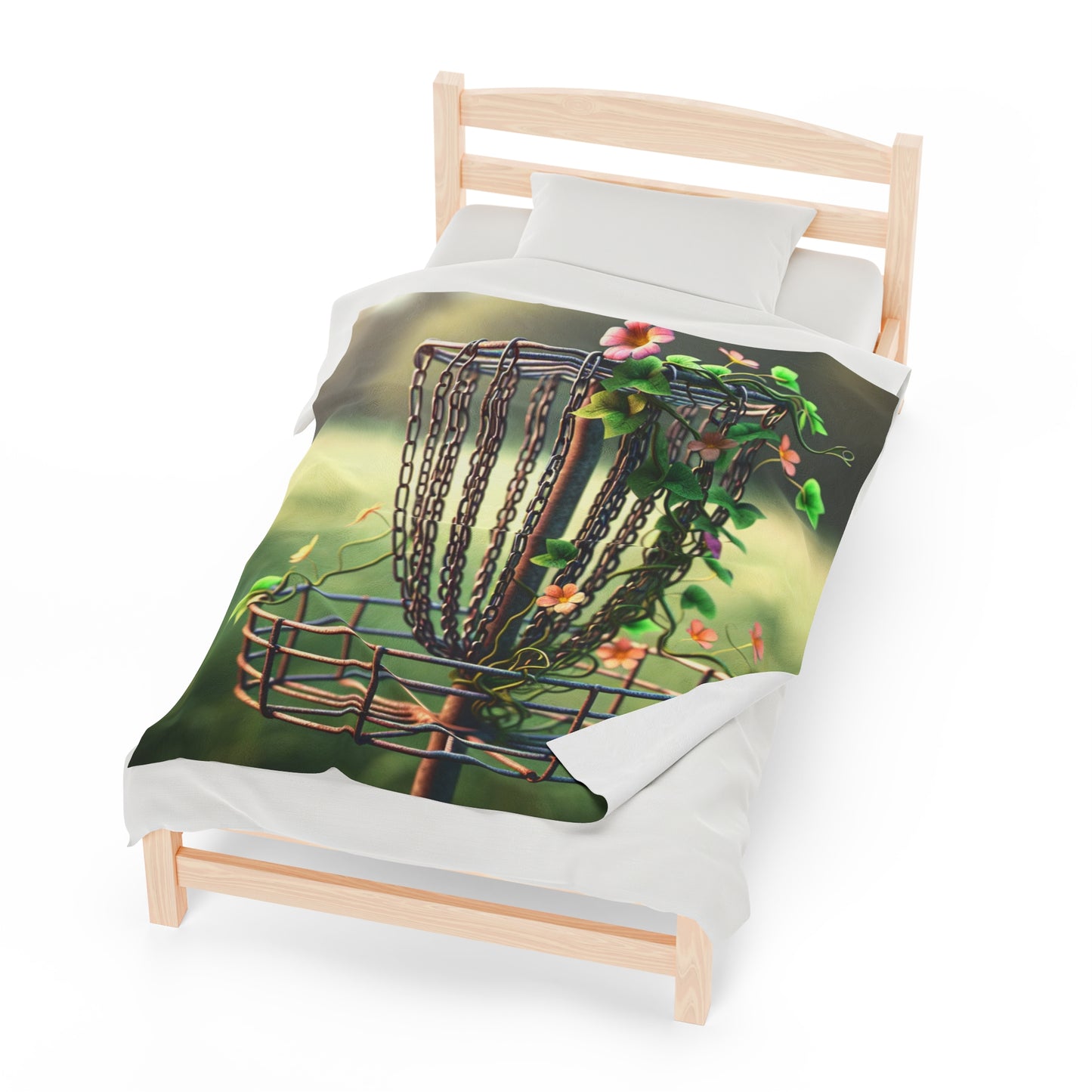 Floral Disc Golf Basket Velveteen Plush Blanket Lap Throw Cottagecore Home